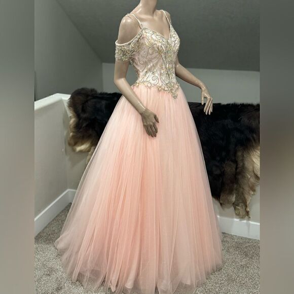 Gorgeous Blush Pink Princess Style Embellished Off-shoulder Tulle Ballgown - Picture 10 of 17